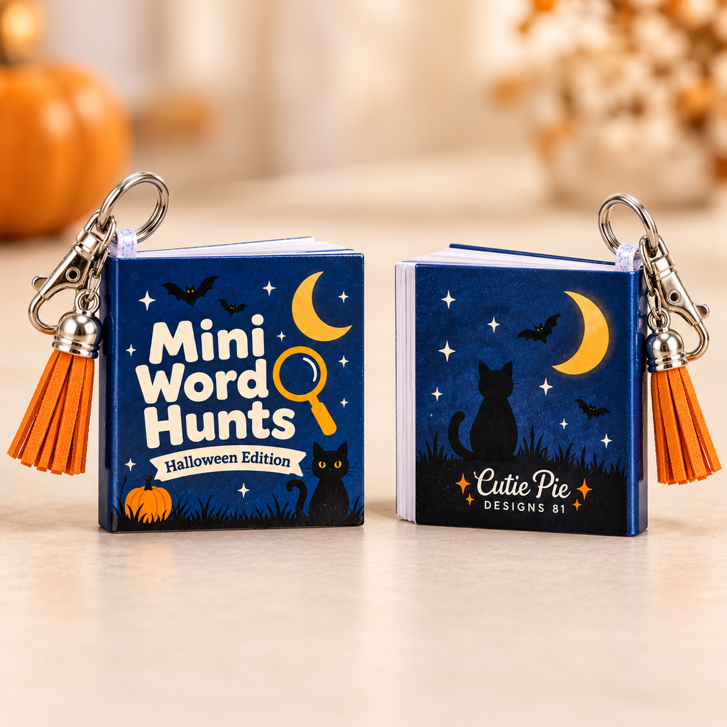 Mini Word Search Keychain Book — Moonlit Cat Edition