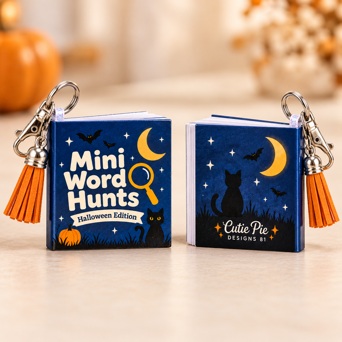Mini Word Search Keychain Book — Moonlit Cat Edition
