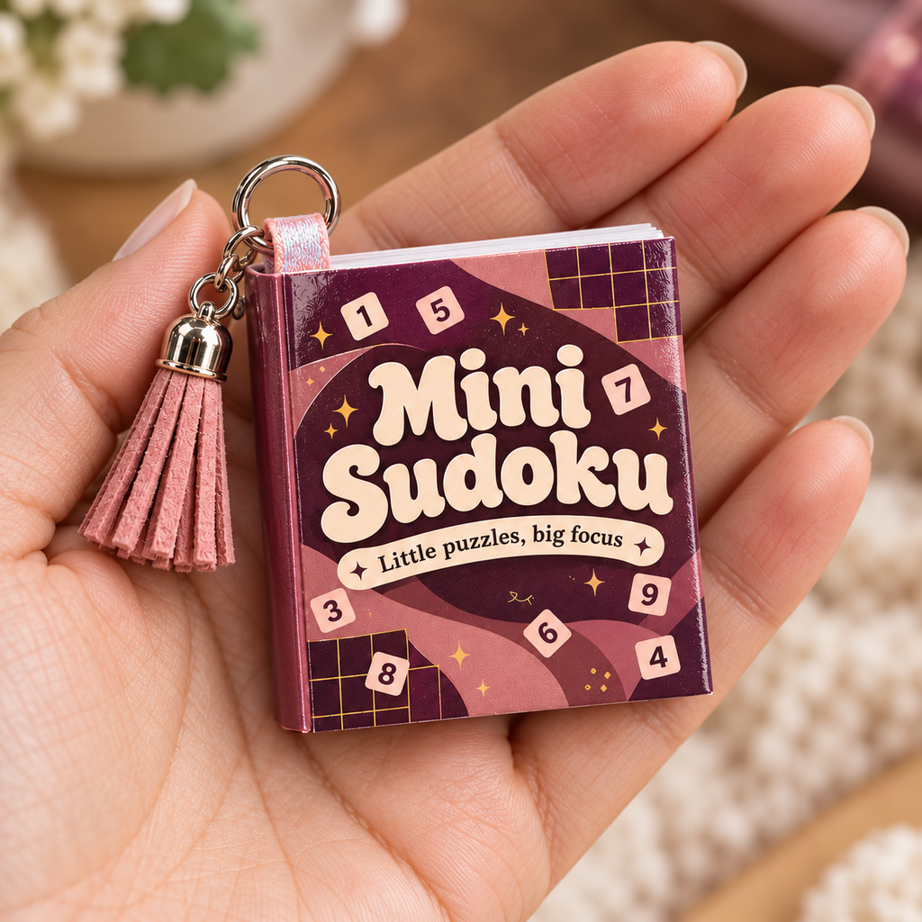 Mini Sudoku Keychain Book - Rose & Plum Edition