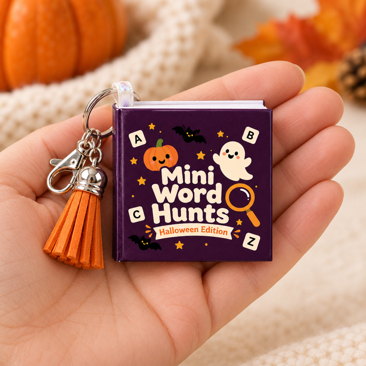 Mini Word Search Keychain Book – Pumpkin & Ghost Halloween Edition