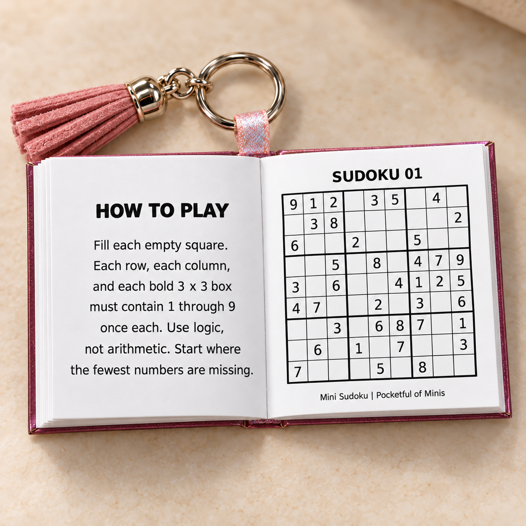 Mini Sudoku Keychain Book - Rose & Plum Edition