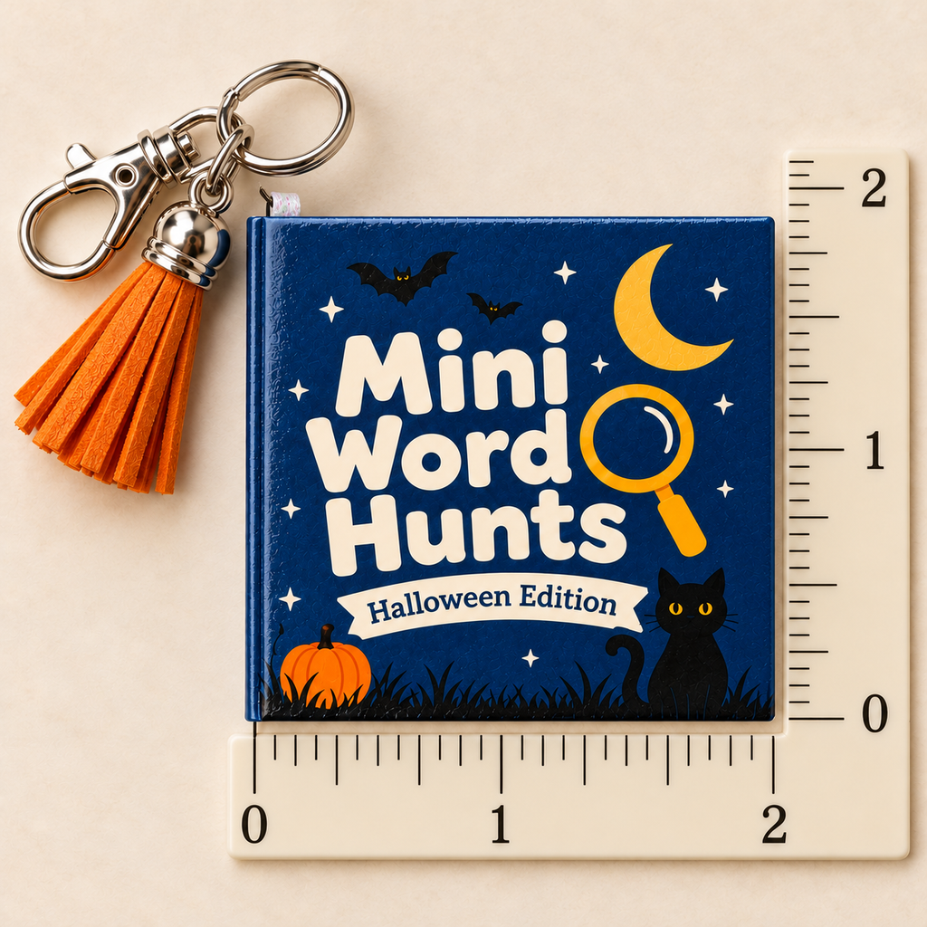 Mini Word Search Keychain Book — Moonlit Cat Edition